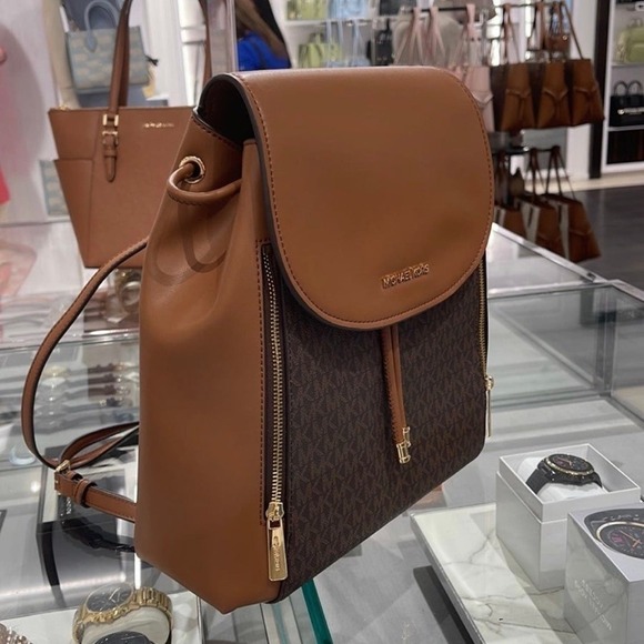 Michael Kors Phoebe Medium Flap Drawstring Backpack MK Signature Brown main image 10